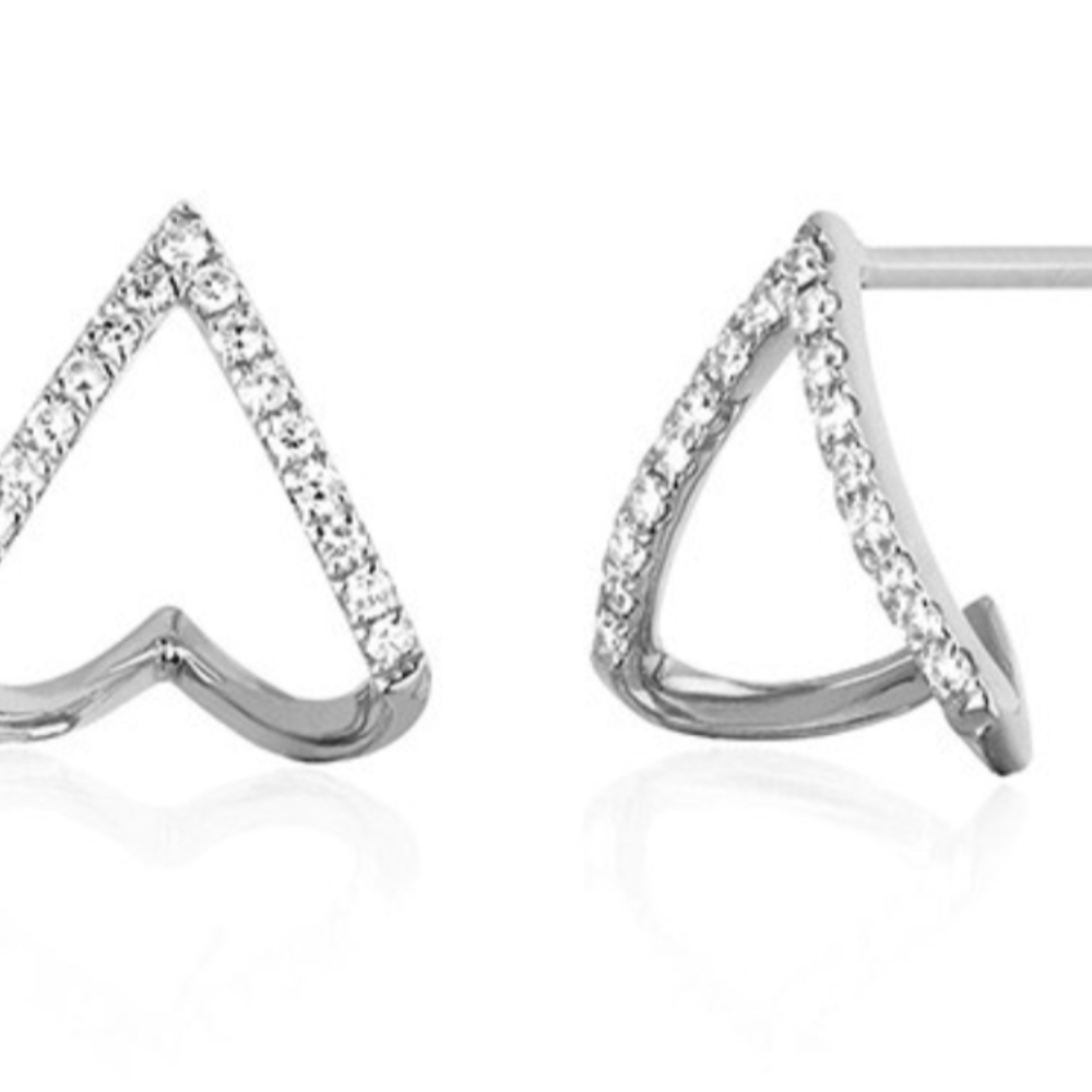 14k White Gold lab Grown Chevron Huggie Earrings